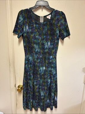 LuLaRoe Peacock Feather Print Midi Dress in Blue, Green & Teal